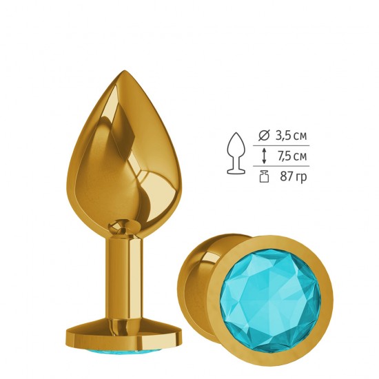 Анальная втулка Gold с голубым кристаллом средняя Анальная втулка Gold с голубым кристаллом средняя
