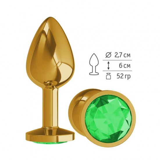 Анальная втулка Gold с зеленым кристаллом маленькая Анальная втулка Gold с зеленым кристаллом маленькая