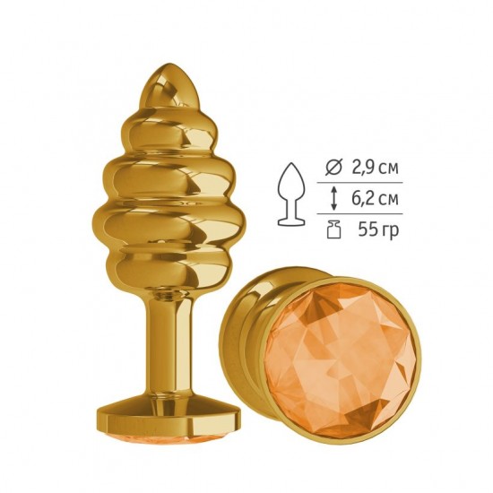 Анальная втулка Gold Spiral с оранжевым кристаллом маленькая Анальная втулка Gold Spiral с оранжевым кристаллом маленькая
