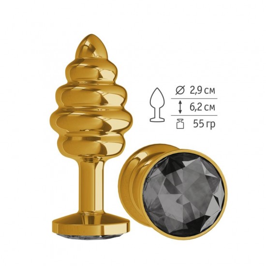 Анальная втулка Gold Spiral с черным кристаллом маленькая Анальная втулка Gold Spiral с черным кристаллом маленькая