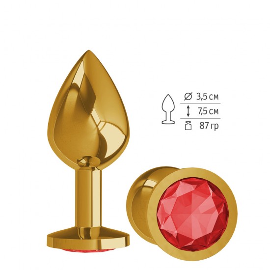Анальная втулка Gold с красным кристаллом средняя Анальная втулка Gold с красным кристаллом средняя