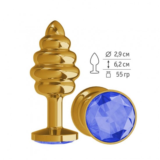 Анальная втулка Gold Spiral с синим кристаллом маленькая Анальная втулка Gold Spiral с синим кристаллом маленькая