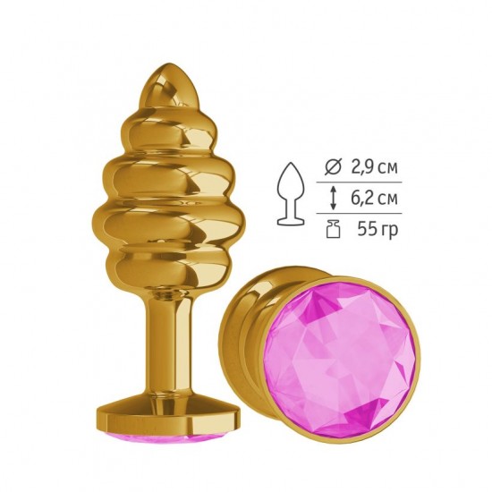 Анальная втулка Gold Spiral с розовым кристаллом маленькая Анальная втулка Gold Spiral с розовым кристаллом маленькая