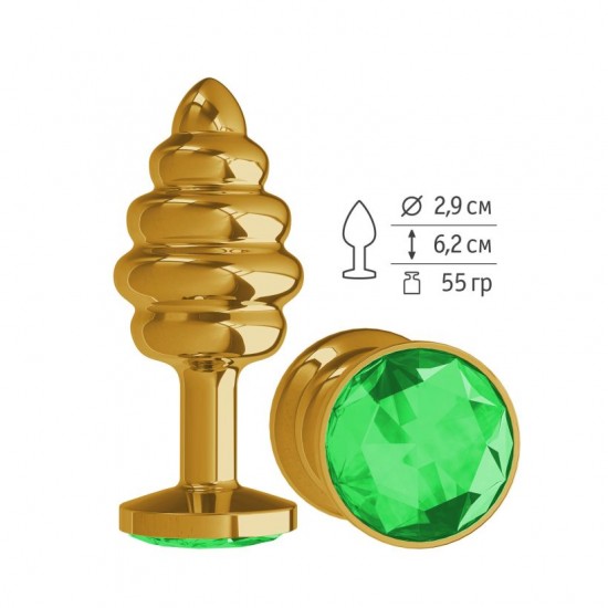 Анальная втулка Gold Spiral с зеленым кристаллом маленькая Анальная втулка Gold Spiral с зеленым кристаллом маленькая