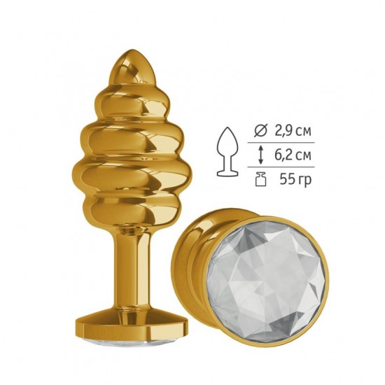 Анальная втулка Gold Spiral с прозрачным кристаллом маленькая Анальная втулка Gold Spiral с прозрачным кристаллом маленькая