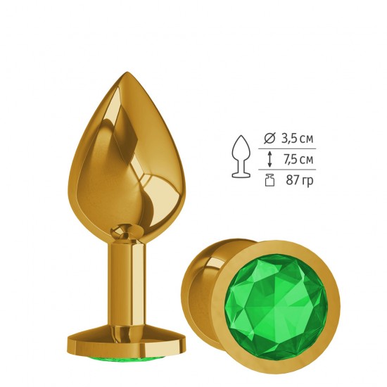 Анальная втулка Gold с зеленым кристаллом средняя Анальная втулка Gold с зеленым кристаллом средняя
