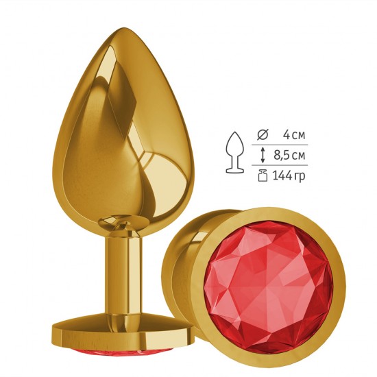 Анальная втулка Gold с КРАСНЫМ кристаллом большая Анальная втулка Gold с КРАСНЫМ кристаллом большая
