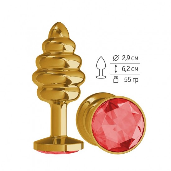 Анальная втулка Gold Spiral с красным кристаллом маленькая Анальная втулка Gold Spiral с красным кристаллом маленькая