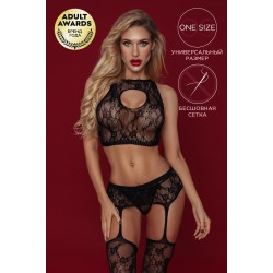 Костюм-сетка Candy Girl Olivia (топ, чулки с поясом, стринги) черный, OS Костюм-сетка Candy Girl Olivia (топ, чулки с поясом, стринги) черный, OS