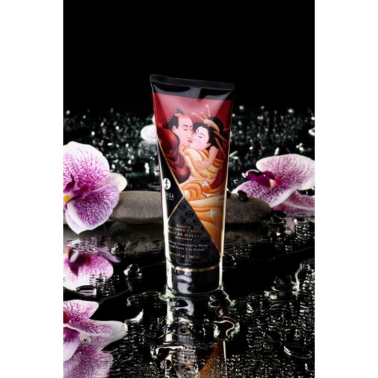 Массажный крем Shunga Sparkling Strawberry Wine, съедобный, клубника и шампанское, 200 мл