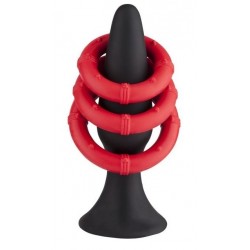 Набор из черного анального плага и 3 красных эрекционных колец Набор из черного анального плага и 3 красных эрекционных колец