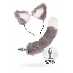 Анальная втулка с хвостом и ушки Metal by Toyfa, металл, серебристая, 44,4 см Анальная втулка с хвостом и ушки Metal by Toyfa, металл, серебристая, 44,4 см