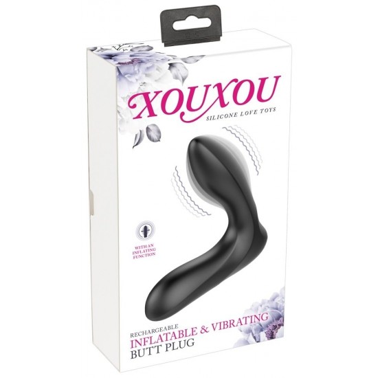 Черная анальная втулка с вибрацией и функцией расширения Inflatable Vibrating Prostate Plug