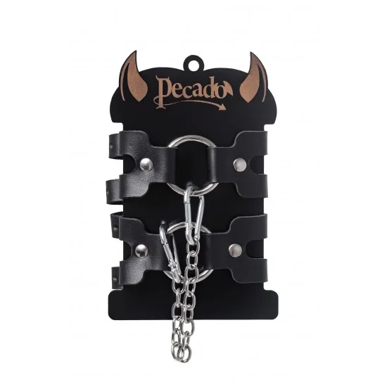 Оковы Pecado BDSM, из двух ремешков, натуральная кожа, чёрные 02206 Оковы Pecado BDSM, из двух ремешков, натуральная кожа, чёрные 02206
