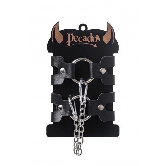 Наручники-браслеты Pecado BDSM, из двух ремешков, натуральная кожа, чёрные