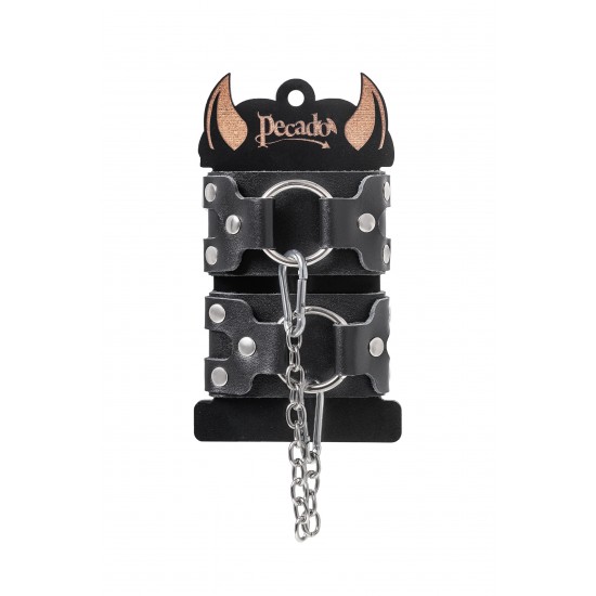 Наручники-браслеты Pecado BDSM, с двумя ремешками, натуральная кожа, чёрные