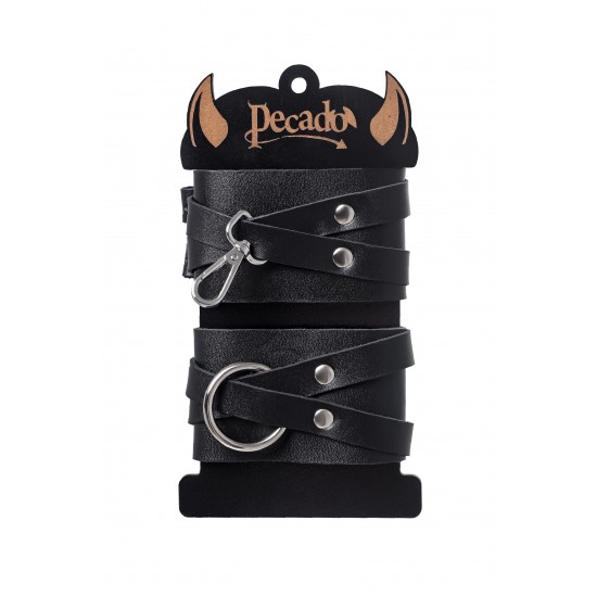 Оковы Pecado BDSM, с двумя перекрёстными ремешками, сцепка-оригинальный карабин, натуральная кожа