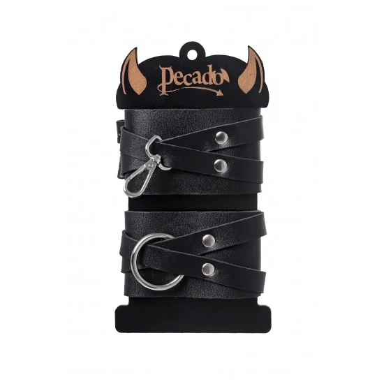 Оковы Pecado BDSM, с двумя перекрёстными ремешками, сцепка-оригинальный карабин, натуральная кожа 02214