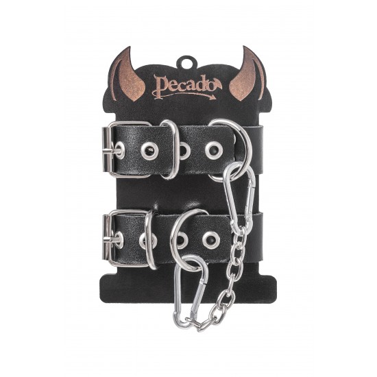 Наручники-браслеты Pecado BDSM, из одного ремешка с люверсами, натуральная кожа, чёрные