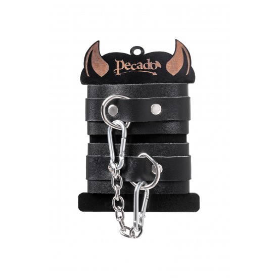 Наручники-браслеты Pecado BDSM, мини со скруглёнными углами, натуральная кожа, чёрные