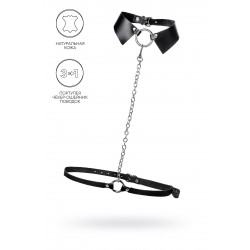 Портупея-чёкер-ошейник Pecado BDSM, с поводком и карабином в виде кольца, натуральная кожа, чёрная