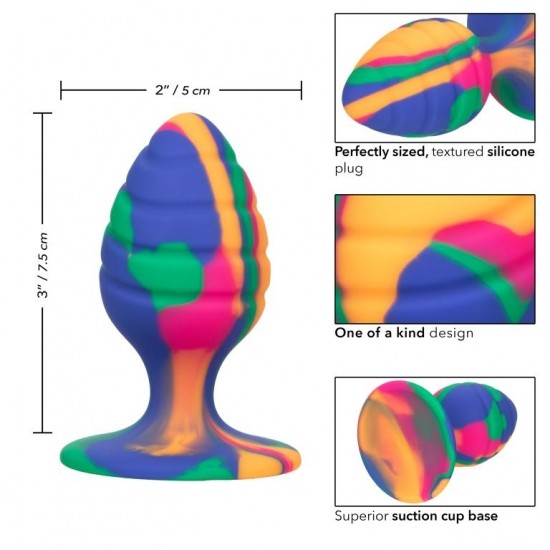 Яркая анальная пробка Cheeky Medium Swirl Tie-Dye Plug - 7,5 см.