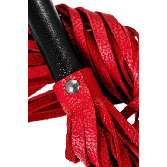 Плеть Pecado BDSM, чёрная рукоять, красные хлысты, натуральная кожа