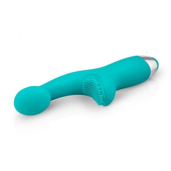 Зеленый вибратор для G-стимуляции с клиторальной щеточкой Yuki G-Spot Vibrator - 19 см.