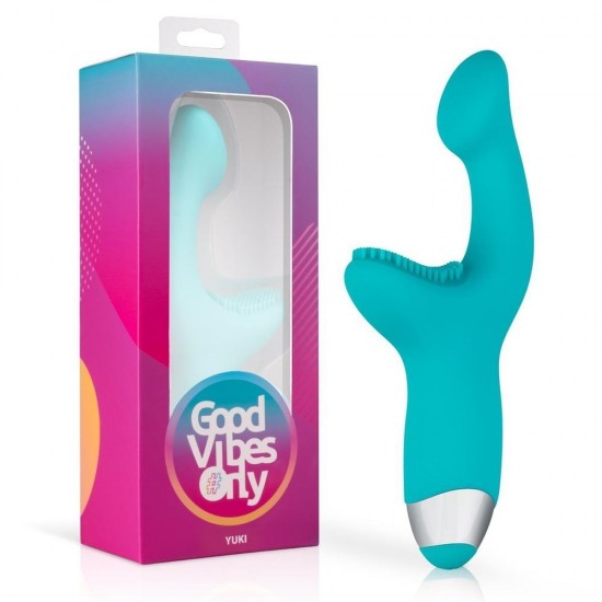 Зеленый вибратор для G-стимуляции с клиторальной щеточкой Yuki G-Spot Vibrator - 19 см.