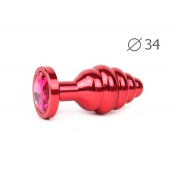 Коническая ребристая красная анальная втулка с малиновым кристаллом - 8 см. Коническая ребристая красная анальная втулка с малиновым кристаллом - 8 см.