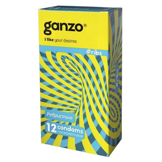 Презервативы Ganzo Ribs, с ребристой поверхностью, латекс, 18 см, 12 шт