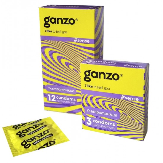 Презервативы Ganzo Sense, тонкие, латекс, 18 см, 12 шт