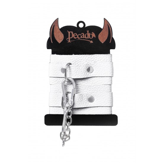 Наручники-браслеты Pecado BDSM, мини со скруглёнными углами, натуральная кожа, белые