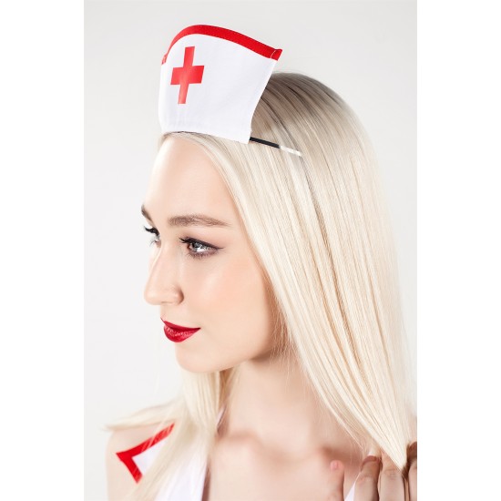 Верхняя часть костюма «Медсестра», Pecado BDSM, корсет, головной убор, бело-красный, 40
