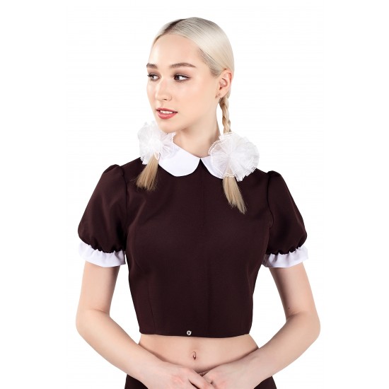 Верхняя часть костюма «Русская школьница», Pecado BDSM, топ, банты, коричнево-белый, 40
