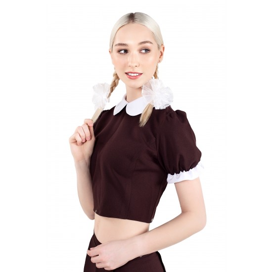 Верхняя часть костюма «Русская школьница», Pecado BDSM, топ, банты, коричнево-белый, 40
