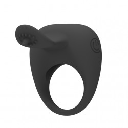 Чёрное эрекционное кольцо с вибрацией и клиторальным язычком Чёрное эрекционное кольцо с вибрацией и клиторальным язычком