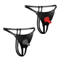 Черные кожаные трусики для страпона Черные кожаные трусики для страпона
