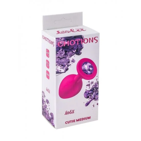 Средняя розовая анальная пробка Emotions Cutie Medium с фиолетовым кристаллом - 8,5 см. 4012-02Lola