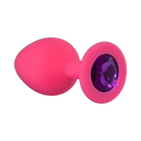 Средняя розовая анальная пробка Emotions Cutie Medium с фиолетовым кристаллом - 8,5 см. 4012-02Lola