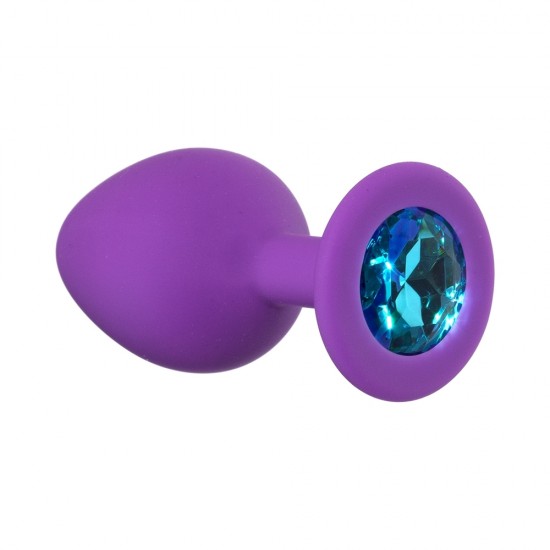 Средняя фиолетовая анальная пробка Emotions Cutie Medium с голубым кристаллом - 8,5 см.
