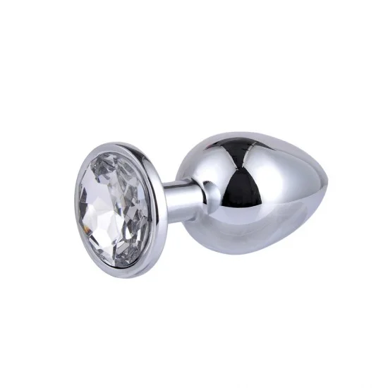 Серебристая анальная пробка с прозрачным стразом - 8,2 см. 47064-1-MM
