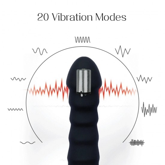 Черный ребристый вибратор с 20 режимами вибрации - 16,5 см.