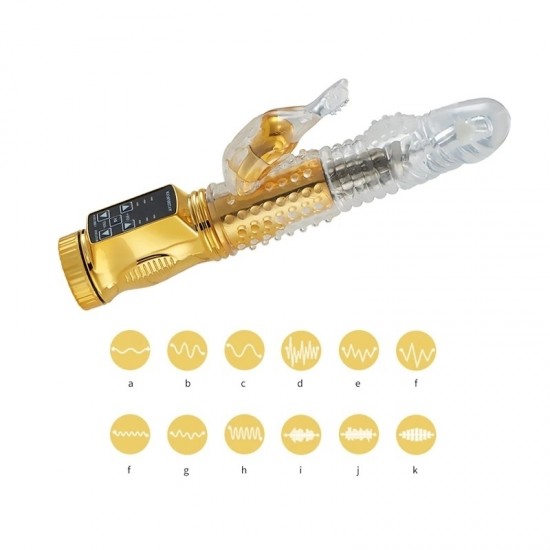 Золотистый вибратор с 24 видами вибрации и ротации - 21 см.