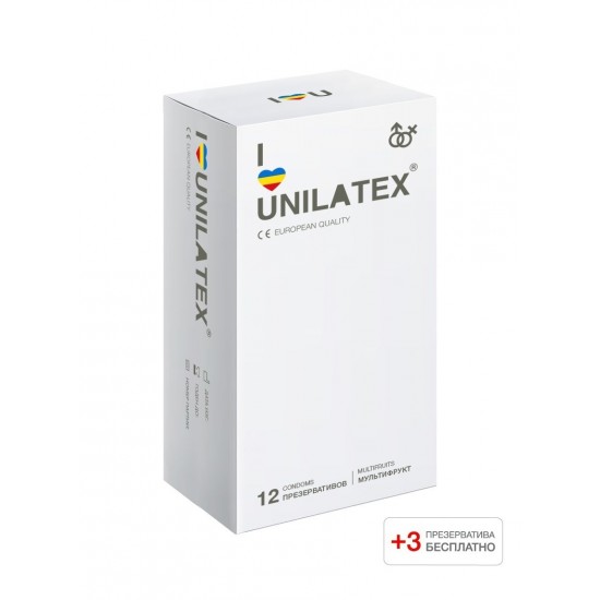 Презервативы Unilatex Multifrutis №12+3, ароматизированные, цветные