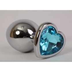 Золотистая анальная пробка с голубым стразиком-сердечком - 8 см. Золотистая анальная пробка с голубым стразиком-сердечком - 8 см.