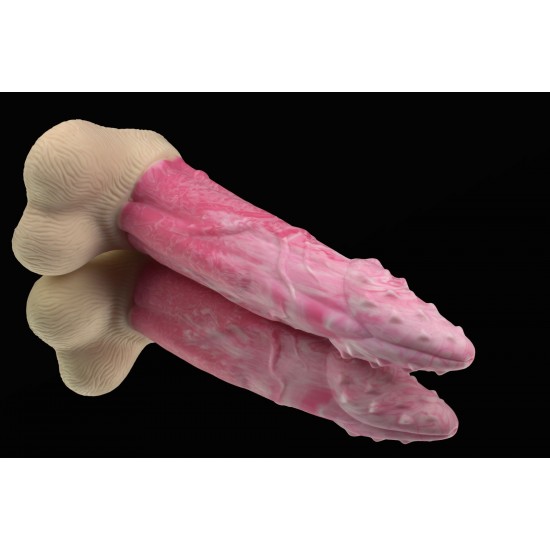 Розовый фаллоимитатор Лев с шипами на головке - 22 см.