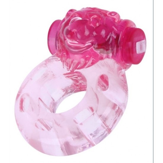 Розовое эрекционное виброкольцо Медвежонок