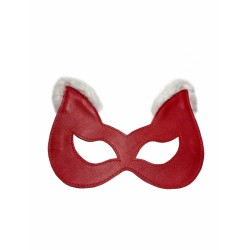 Красная маска из натуральной кожи с белым мехом на ушках Красная маска из натуральной кожи с белым мехом на ушках