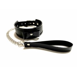 Черный ошейник с поводком из эко-кожи Черный ошейник с поводком из эко-кожи